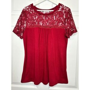 Spadehill Lace Yoke Top XL Short Sleeve Blouse